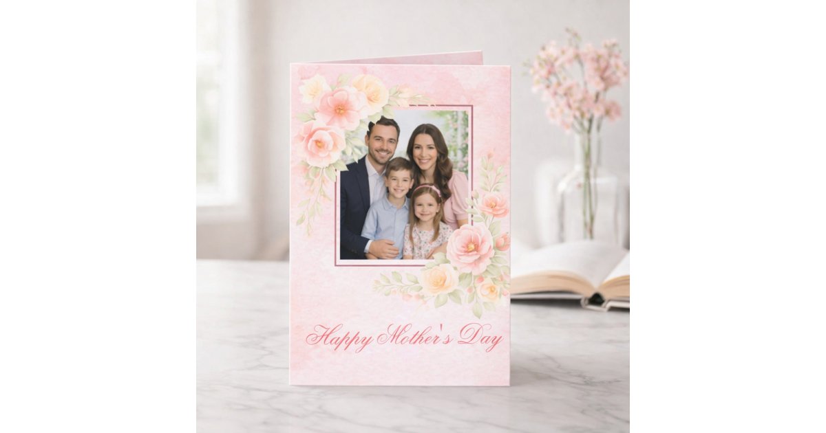 Elegant Watercolor Floral Photo Mother’s Day Card | Zazzle