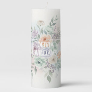 Elegant Watercolor Floral Pillar Candle