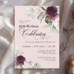 Elegant Watercolor Floral Pink 60th Birthday Invitation<br><div class="desc">Celebrate a special milestone birthday with this beautiful 60th birthday party invitation. It features elegant floral borders in burgundy and pink roses on each side of the elegantly placed text. Colors include pale blush pink, deep burgundy red and plum mixed with ethereal greenery and tiny white accent flowers on a...</div>