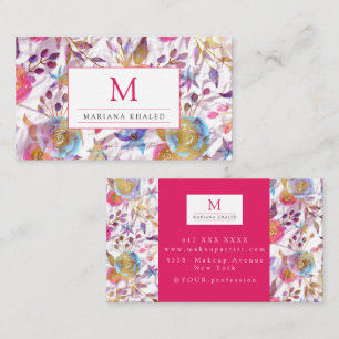 Elegant watercolor floral Pink and white Business Card