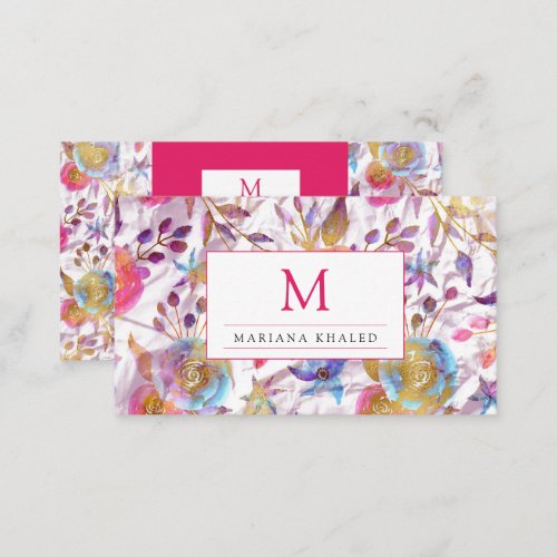 Elegant watercolor floral Pink and white   Business Card