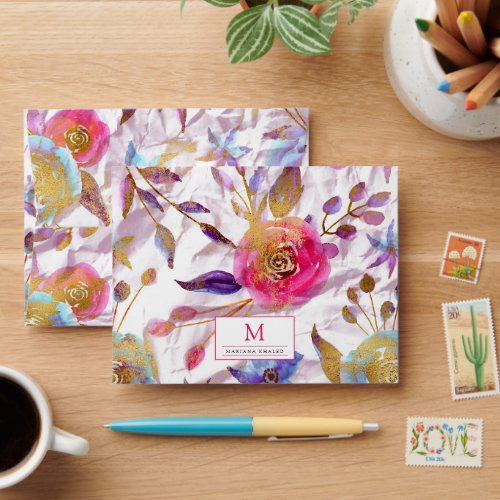 Elegant watercolor floral Pink and white   Envelope