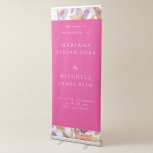 Elegant watercolor floral Pink and white wrappin Retractable Banner