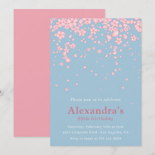 Elegant Watercolor Floral Pink Blue 99th birthday Invitation