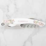 Elegant Watercolor Floral Pink Boho Wedding Name Waiter's Corkscrew<br><div class="desc">These beautiful corkscrews are designed as gifts for your bridesmaids or maid of honor. They feature a rustic hand painted watercolor design with blush pink, mauve, and coral roses and flowers on a white background and her name in the middle. Perfect way to thank her or invite her to be...</div>