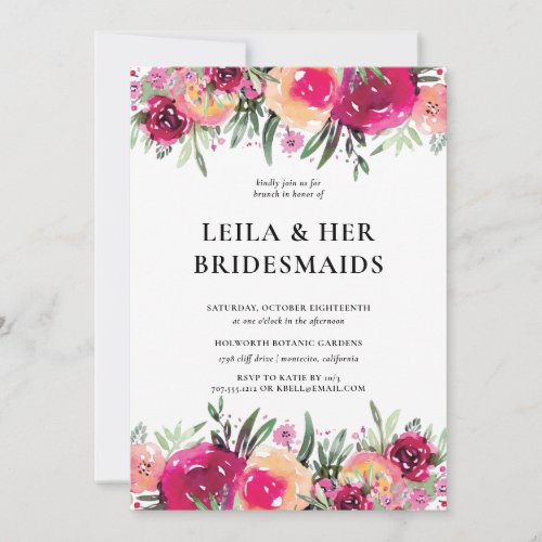 Elegant Watercolor Floral Pink Bridesmaids Brunch Invitation