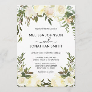 Elegant Watercolor Floral Pink Cream Ivory Wedding Invitation