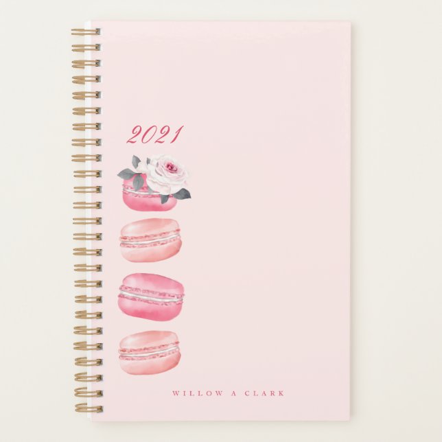 Elegant Watercolor Floral Pink French Macaron Planner (Front)