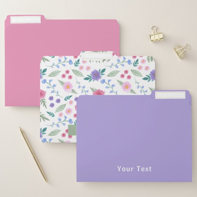 Elegant Watercolor Floral Pink Purple   File Folder (Set)