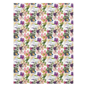 Elegant Watercolor Floral Pink Purple White Green Tablecloth