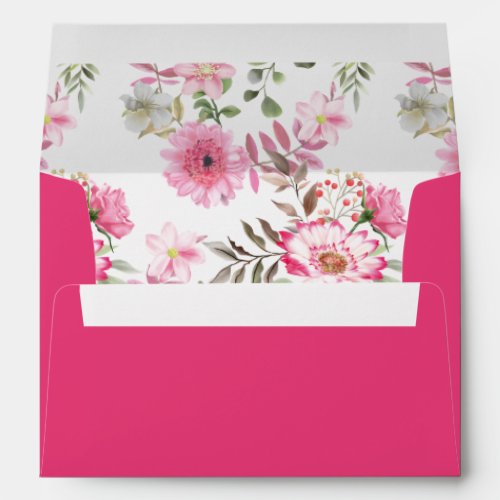 Elegant Watercolor Floral Pink Wedding Envelope
