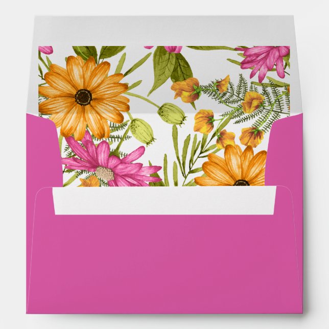 Elegant Watercolor Floral Pink Yellow Personalized Envelope (Back (Bottom))