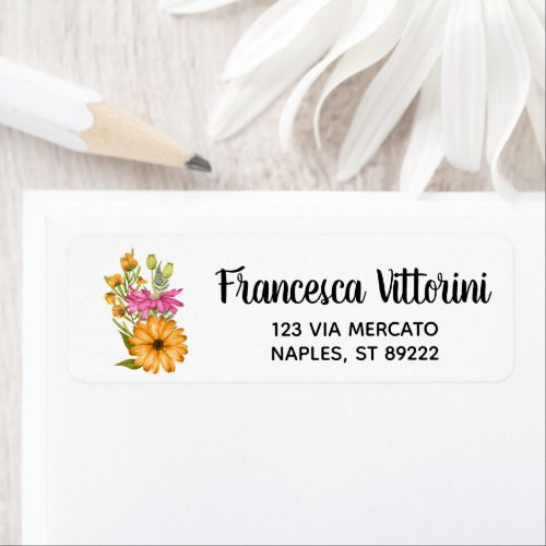 Elegant Watercolor Floral Pink Yellow Personalized Label
