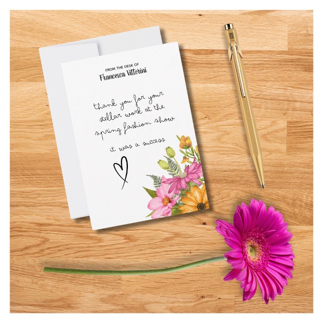 Elegant Watercolor Floral Pink Yellow Personalized Note Card (Creator Uploaded)