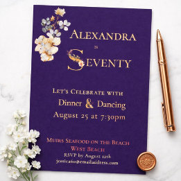 Elegant Watercolor Floral Plum 70th Birthday Rose Foil Invitation