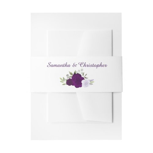 Elegant Watercolor Floral Plum Purple Wedding Invitation Belly Band