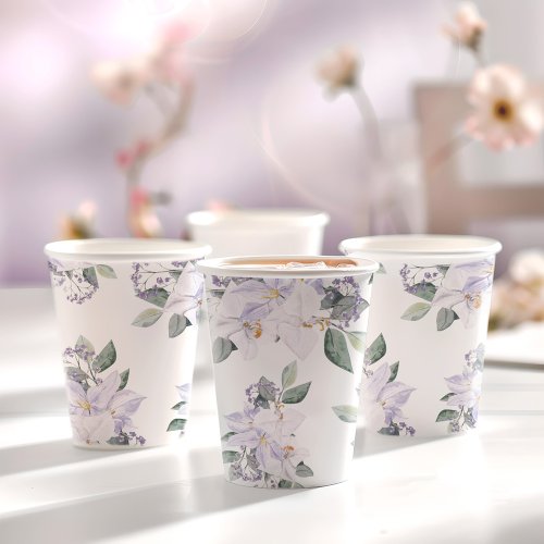 Elegant Watercolor Floral Purple Bridal Shower Paper Cups