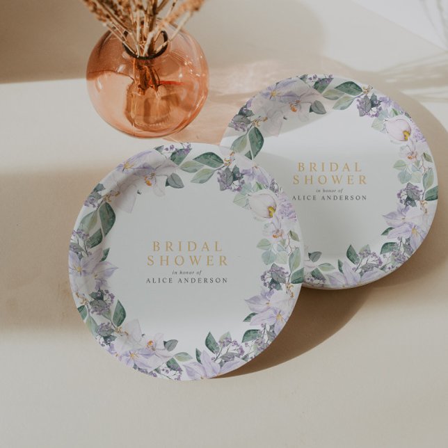 Elegant Watercolor Floral Purple Bridal Shower Paper Plates (Creator Uploaded)