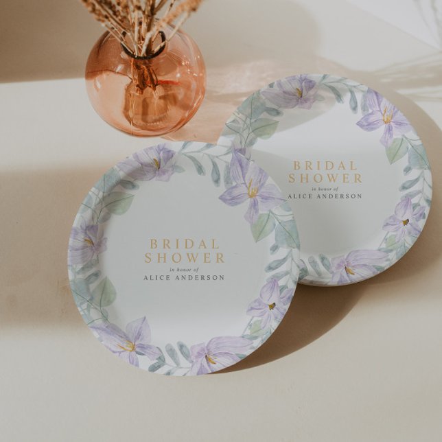 Elegant Watercolor Floral Purple Bridal Shower Paper Plates (Creator Uploaded)