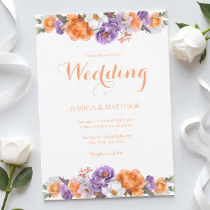Elegant Watercolor Floral Purple Flowers Wedding Invitation