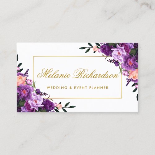 Elegant Watercolor Floral Purple Ultra Violet Gold Business Card