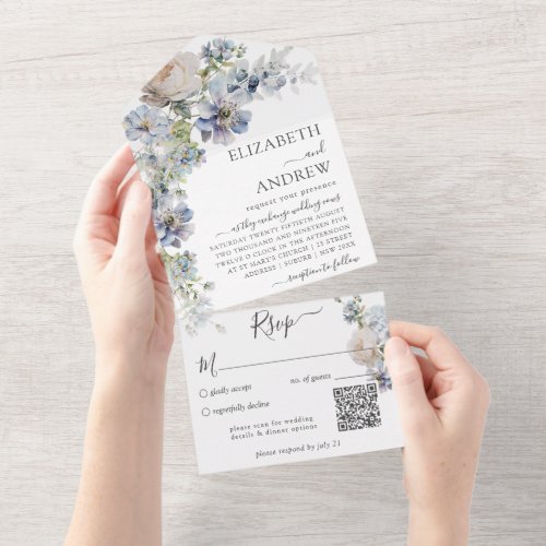 Elegant Watercolor Floral Qr Code All In One Invitation