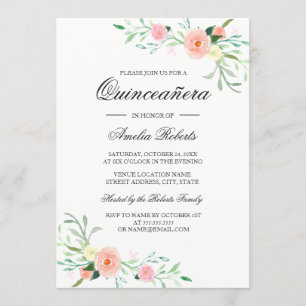 Elegant Watercolor Floral Quinceanera Invitation