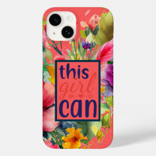 Elegant Watercolor Floral Quote "This Girl Can" Case-Mate iPhone 14 Case