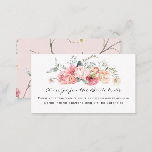 Elegant watercolor floral recipe for the bride  enclosure card