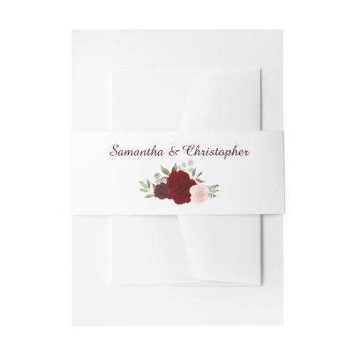 Elegant Watercolor Floral Red Roses Wedding Invitation Belly Band