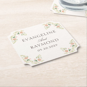 Elegant Watercolor Floral Rococo Wedding Paper Coaster