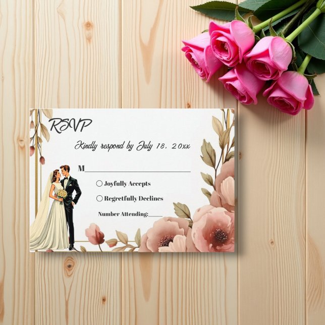 Elegant Watercolor Floral Romantic Couple Wedding RSVP Card (Creator Uploaded)