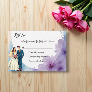 Elegant Watercolor Floral Romantic Couple Wedding RSVP Card