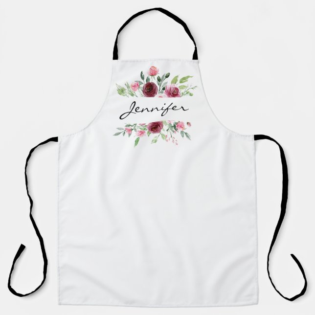 Elegant Watercolor Floral Rose Apron (Front)
