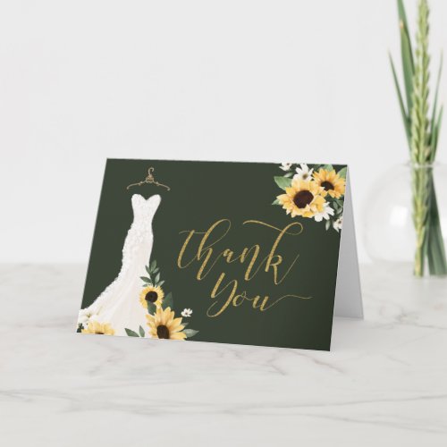 Elegant Watercolor Floral Rose Wedding Dress Thank You Card