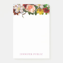 Elegant Watercolor Floral Roses Flowers Template Post-it Notes