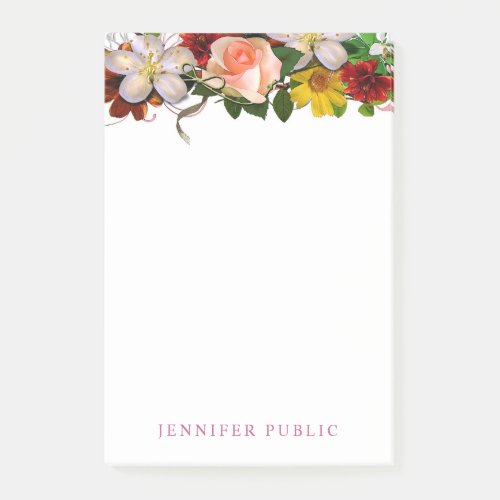 Elegant Watercolor Floral Roses Flowers Template Post_it Notes