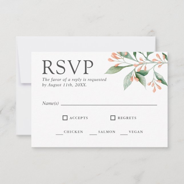 Elegant Watercolor Floral RSVP with Entrees (Front)