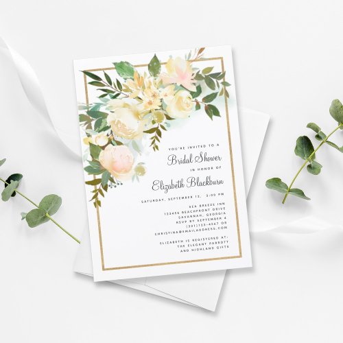 Elegant Watercolor Floral Rustic Bridal Shower Invitation