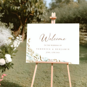 Elegant Watercolor Floral Rustic Wedding Welcome Poster
