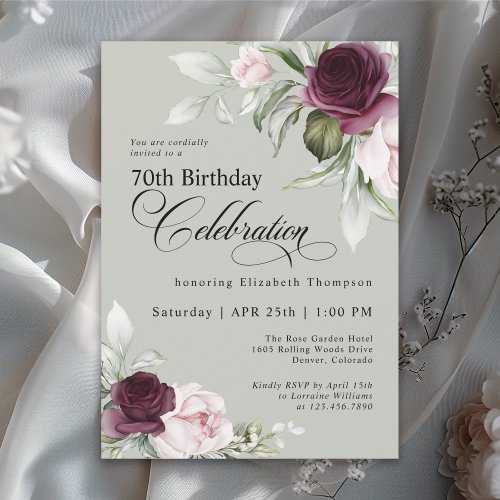 Elegant Watercolor Floral Sage 70th Birthday