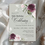 Elegant Watercolor Floral Sage 90th Birthday Invitation<br><div class="desc">Celebrate a special milestone birthday with this beautiful 90th birthday party invitation. It features elegant floral borders in burgundy and pink roses on each side of the elegantly placed text. Colors include pale blush pink, deep burgundy red and plum mixed with ethereal greenery and tiny white accent flowers on a...</div>