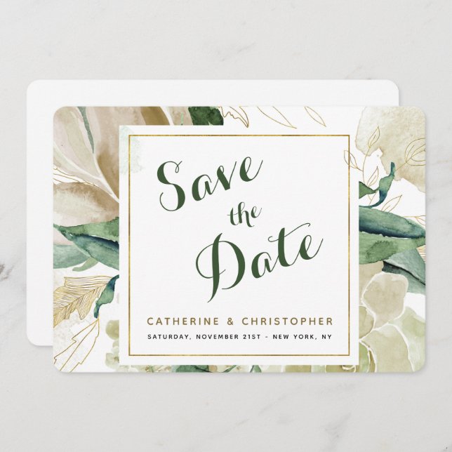 Elegant Watercolor Floral Save The Date Card (Front/Back)