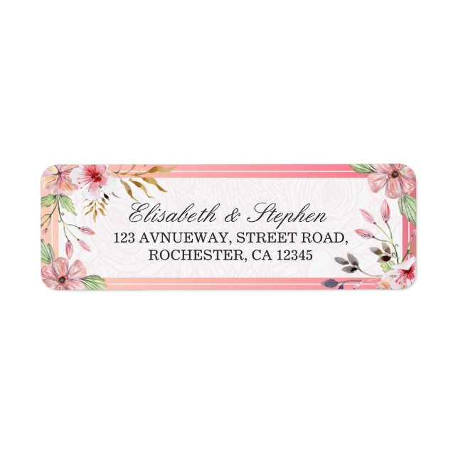Elegant Watercolor Floral Script Wedding Address Label (Front)