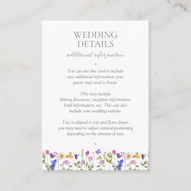 Elegant Watercolor Floral Script Wedding Details Enclosure Card (Front)