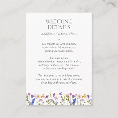 Elegant Watercolor Floral Script Wedding Details Enclosure Card