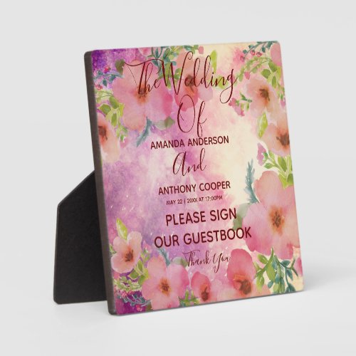Elegant watercolor floral sign information plaque