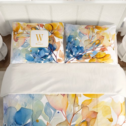 Elegant Watercolor Floral Stylish Monogram Pillow Case