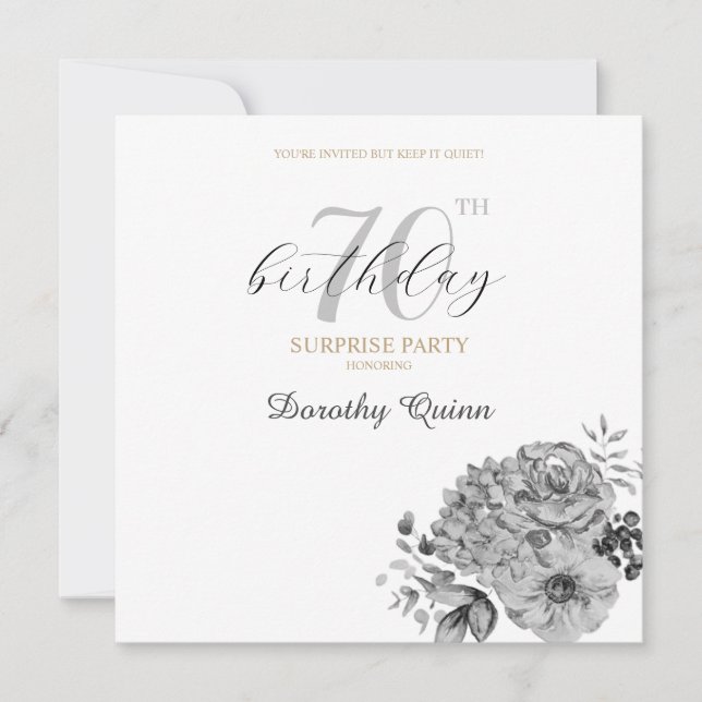 Elegant Watercolor Floral Surprise Birthday Party Invitation (Front)
