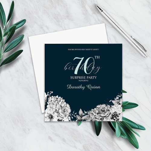 Elegant Watercolor Floral Surprise Birthday Party Invitation